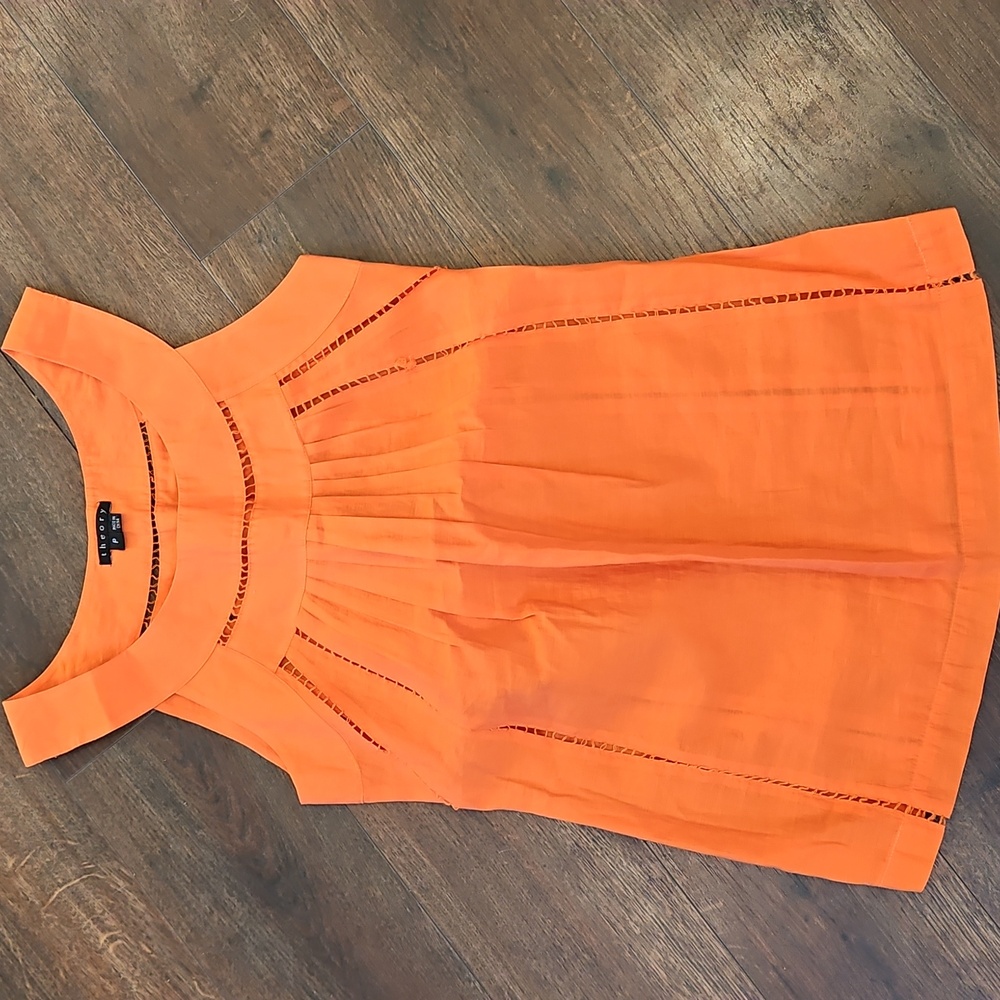 Theory TAIRA orange linen Sleeveless Top  SMALL